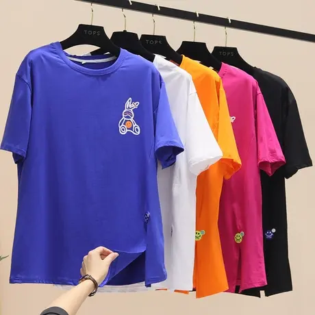 短袖t恤女2023年夏季个性卡通设计感开叉上衣女百搭宽松休闲体恤商品大图