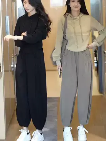 美式小众休闲裤女2023秋季新款时尚遮肉显瘦高腰九分百搭哈伦裤子商品大图