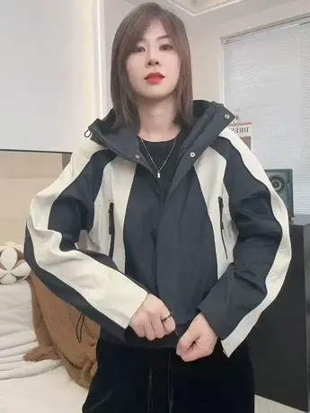 韩版慵懒风通勤连帽长袖撞色外套女秋季新款休闲个性宽松洋气上衣商品大图