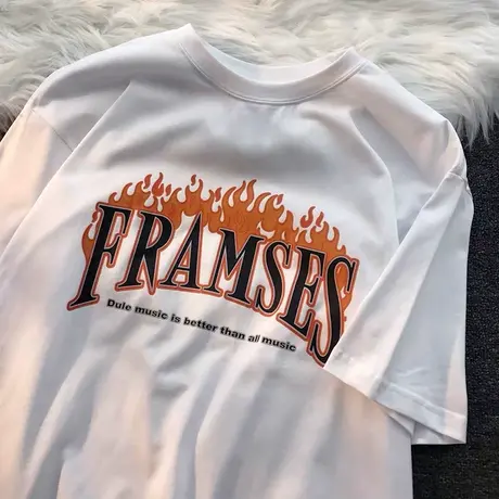 美式hiphop火焰字母短袖t恤女夏2024新款潮ins原宿bf风超火上衣服图片