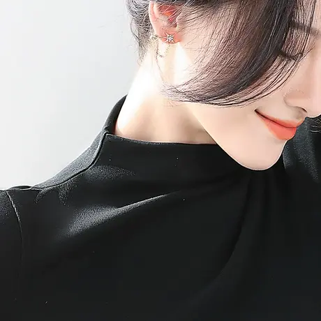 黑色小高领修身打底衫女春秋季内搭长袖大码女装胖mm修身百搭上衣商品大图