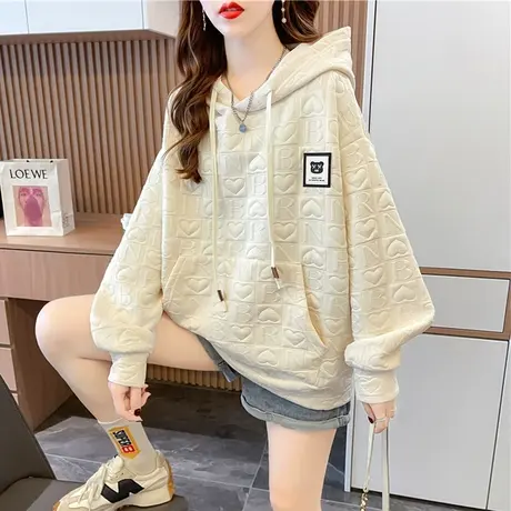 华夫格连帽卫衣女春秋季韩版宽松设计感小众薄款小个子早秋装外套商品大图