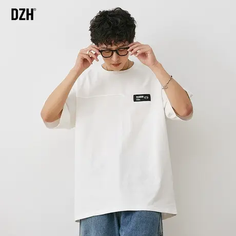 男士白色短袖t恤男潮牌纯棉2023新款夏季上衣宽松五分袖圆领体恤商品大图