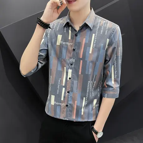 夏季7分袖衬衫男抗皱免烫职业商务高端冰丝衬衣七分袖寸衫高级感商品大图