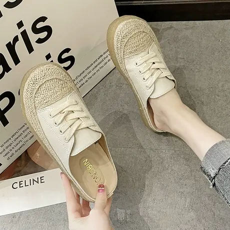 小众半拖帆布鞋女春外穿网红时尚凉拖厚底渔夫鞋软底包头半托女鞋图片