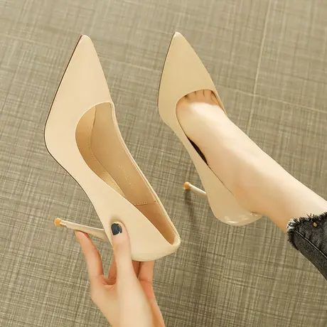 法式超高跟鞋女2024春季新款百搭职业黑色工作鞋细跟网红尖头单鞋商品大图