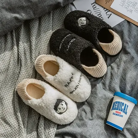 可爱头像情侣棉拖鞋女包跟秋冬季居家室内毛绒保暖月子鞋防滑棉鞋商品大图