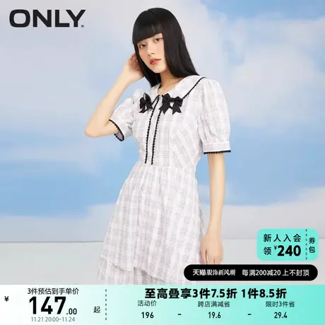 ONLY奥莱夏季甜美格子娃娃领泡泡袖短裙连衣裙女图片