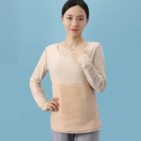 肚子加厚前面加绒双层护肚女士长袖睡衣上衣春腹部防着凉秋季商品大图