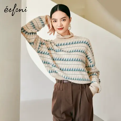 【商场同款】伊芙丽2021冬季新款套头条纹设计感针织衫1CB233271商品大图