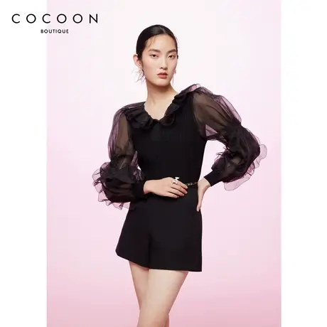 COCOON商场同款时尚上衣2023秋季新款女浪漫荷叶边长袖针织衫图片