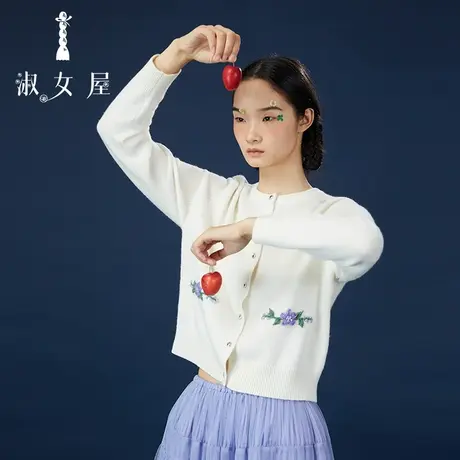 淑女屋官方旗舰店月季花绣花毛衣图片
