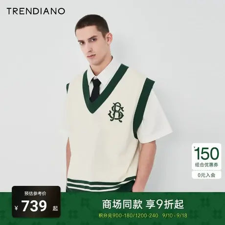 【字母徽章】TRENDIANO轻奢针织背心2023夏款学院风无袖V领马甲潮商品大图