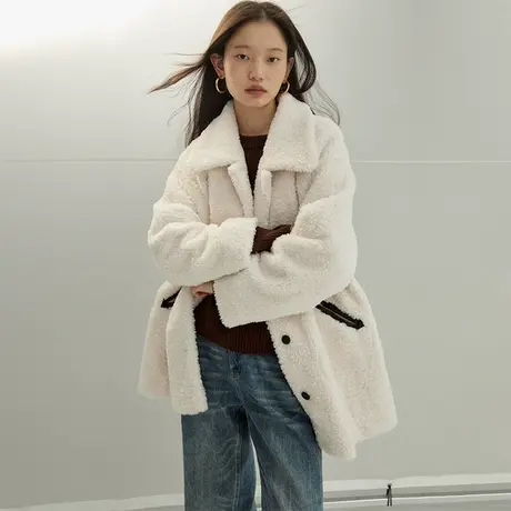 omont蛋挞家 白色毛毛外套女2023冬季新款宽松保暖羊羔毛厚上衣图片