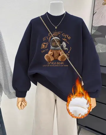 冬季美式复古卫衣hiphop潮牌大码半高领设计ins女装上衣加绒外套商品大图