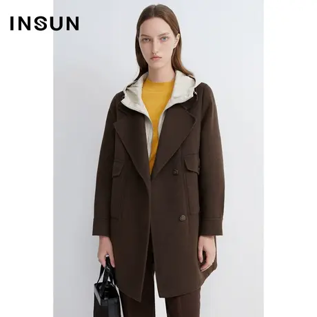 INSUN恩裳春季假两件双面羊绒大衣毛呢外套商品大图
