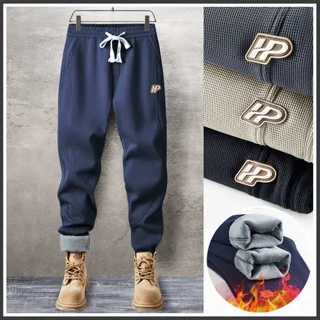 男士冬季加绒加厚裤秋冬款加棉防风束脚卫裤2024新款运动休闲裤子商品大图