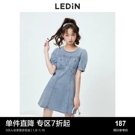 乐町个性牛仔连衣裙春夏女装短款遮肉设计感有口袋裙子商品大图