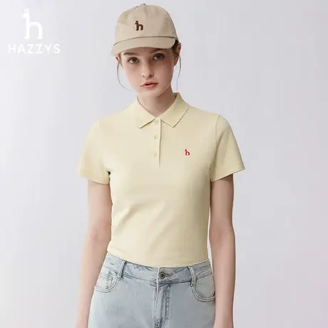 【纯棉舒适】Hazzys哈吉斯2024春夏季新品木耳边polo衫短袖t恤女图片