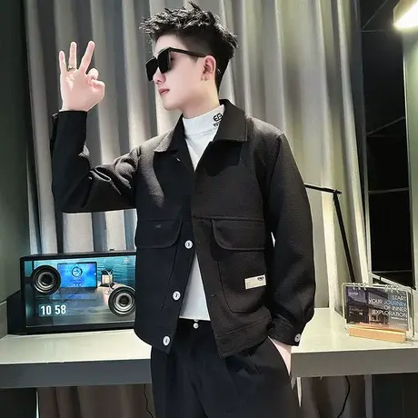 工装夹克男春季2024新款韩版休闲短款褂子轻熟风时尚潮牌翻领外套商品大图