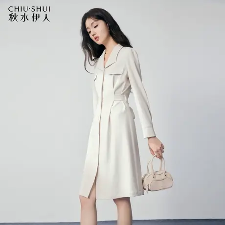 秋水伊人经典翻领设计感中长款连衣裙2024初春新款女装百搭裙子图片