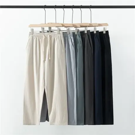 高端亚麻裤男夏季薄款棉麻长裤男士休闲裤宽松直筒苎麻料裤子春秋商品大图