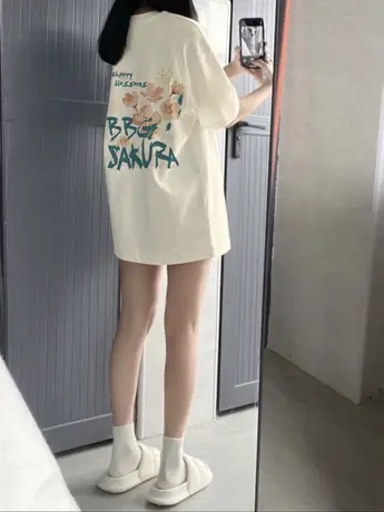 国潮复古风夏季闺蜜装上衣oversize大码纯棉ins潮设计感短袖T恤女图片