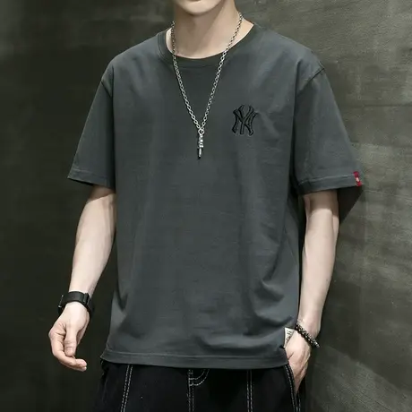 男士短袖t恤2023夏季新款韩版潮流宽松棉感体恤男装刺绣半袖上衣商品大图