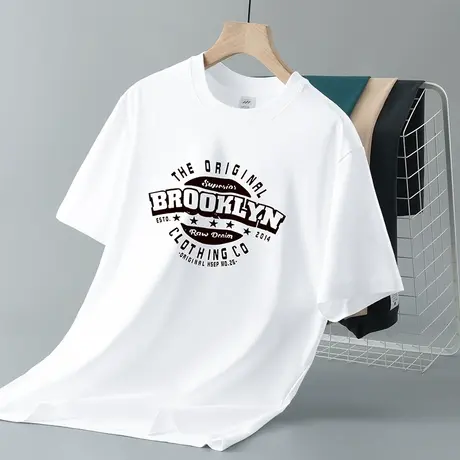 美式重磅纯棉白色t恤男短袖圆领上衣服夏季半袖潮流宽松全棉体恤商品大图