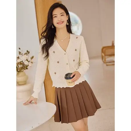 时尚气质长袖毛衣2023年秋季新款淑女温柔V领修身显瘦通勤上衣商品大图