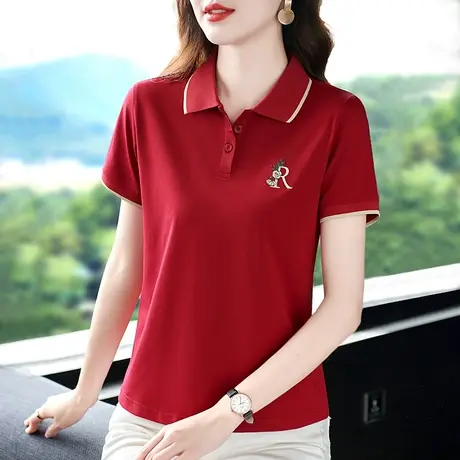 POLO领纯棉短袖t恤女夏装2023年新款时尚修身显瘦保罗衫百搭上衣商品大图