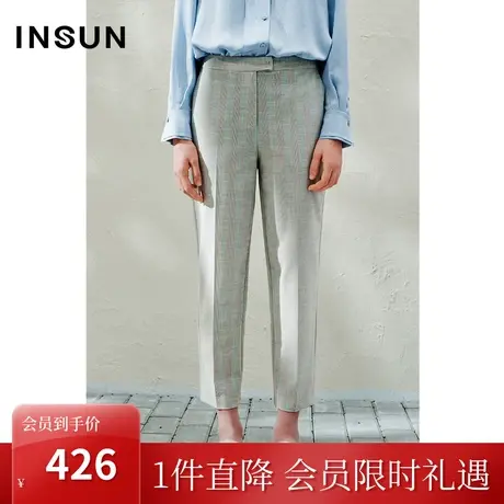 恩裳2023春款新款灰蓝色经典格纹正装裤轻商务通勤西装裤商品大图