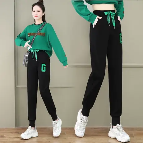 灰色运动裤女春秋新款小个子高腰休闲裤子宽松束脚哈伦卫裤潮ins图片