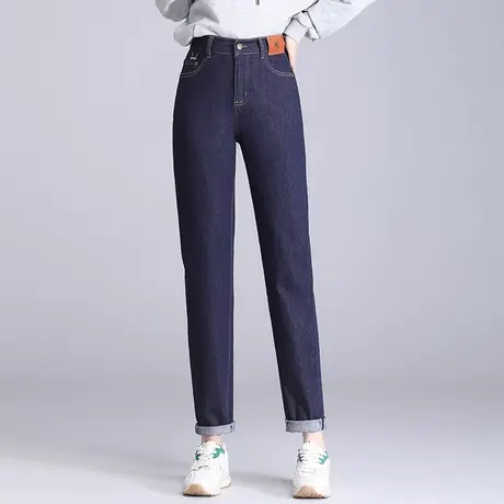 不掉色牛仔裤女高腰宽松显瘦春秋季2023新款卷边深色老爹哈伦裤商品大图