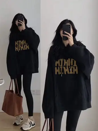 连帽春秋卫衣女oversize复古港味chic宽松大码显瘦上衣薄款外套潮商品大图