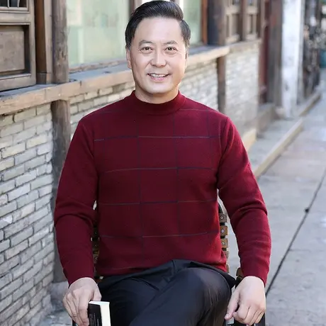 爸爸毛衣加厚保暖款本命年红色装冬季中老年人男士加绒针织打底衫商品大图