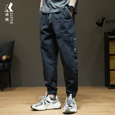 潮牌宽松大码工装裤子男束脚九分裤2023秋冬季男士加绒加厚休闲裤商品大图