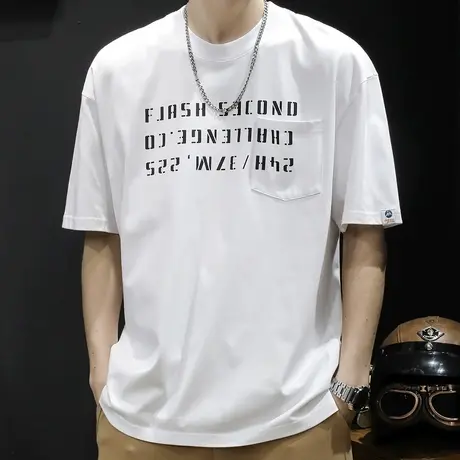 白色短袖t恤男宽松潮牌大码男装2023新款男士重磅男款体恤夏季棉商品大图
