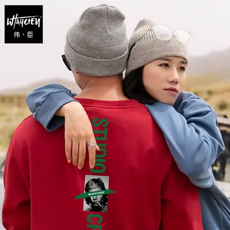 伟臣潮牌大码男装春秋加绒圆领卫衣男胖子加大号宽松植绒保暖上衣商品大图