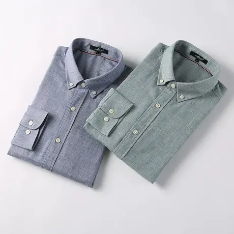 棉麻衬衫男长袖春秋季亚麻宽松上衣商务美式衬衣男士休闲百搭外套商品大图