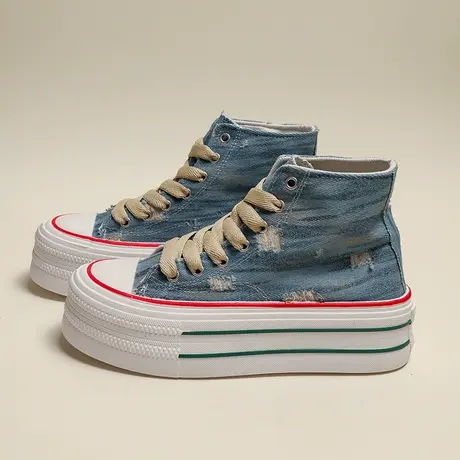 帆布高帮鞋女鞋ins潮2023年新款夏季百搭厚底板鞋增高休闲运动鞋图片