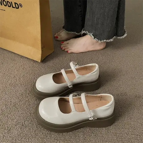 鞋子女夏季2023年新款松糕厚底坡跟小皮鞋复古制服JK浅口玛丽珍鞋商品大图