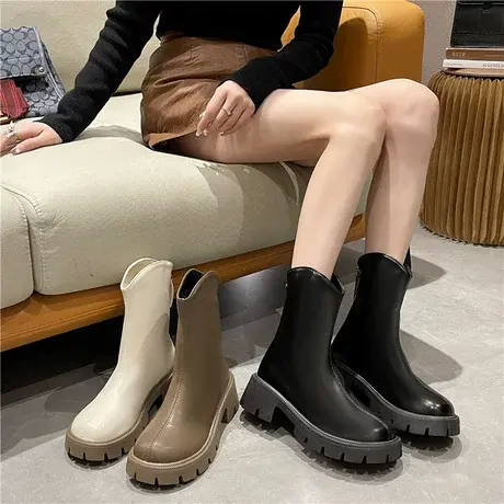 2023年网红秋冬新款马丁靴女英伦风厚底切尔西靴增高烟筒中筒靴子商品大图