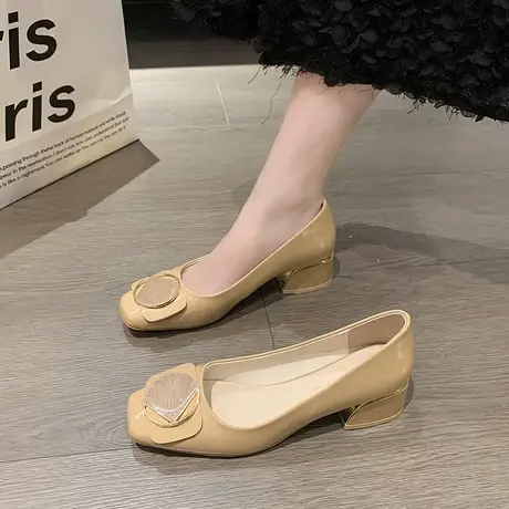 通勤粗跟气质浅口单鞋女2023夏季新款时尚中跟晚风温柔法式高跟鞋图片