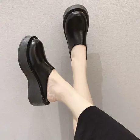 复古圆头半拖鞋女2023秋季新款松糕包头无后跟日系软妹厚底大头鞋图片