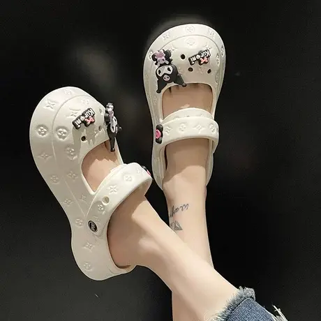 可爱洞洞鞋女夏季卡通网红外穿厚底增高防滑两穿玛丽珍包头凉拖鞋商品大图