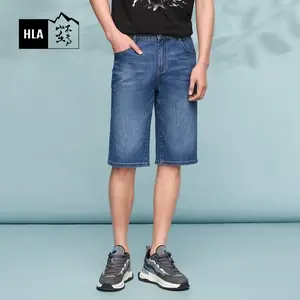 HLA/海澜之家循迹山不在高系列牛仔中裤24春夏新款时尚皮标裤子男商品大图