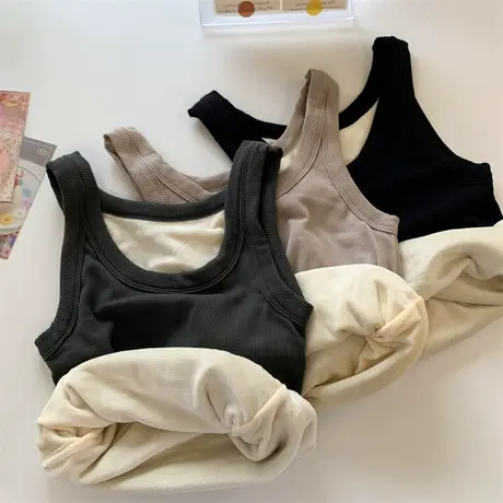 加厚加绒保暖小吊带背心女内搭秋冬无袖短款打底衫网红爆款小上衣商品大图