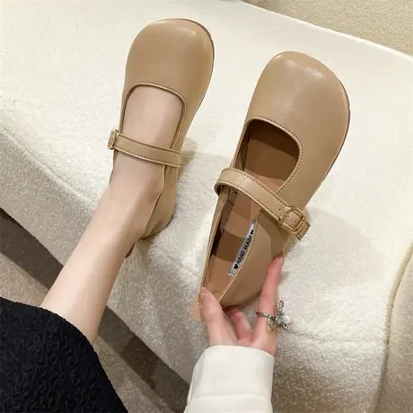 单鞋女鞋子2024新款春秋一脚蹬平底豆豆鞋配裙子法式复古玛丽珍鞋商品大图