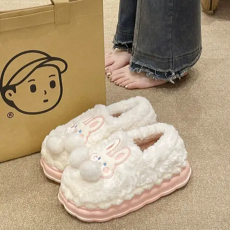 卡通兔子棉拖鞋女冬季外穿毛绒保暖包跟厚底外穿防滑可爱月子棉鞋商品大图